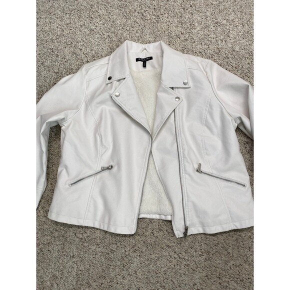 Baccini Sherpa Lined White Faux Leather Asymmetrical Silver Zip Moto Jacket  XL - Picture 2 of 12